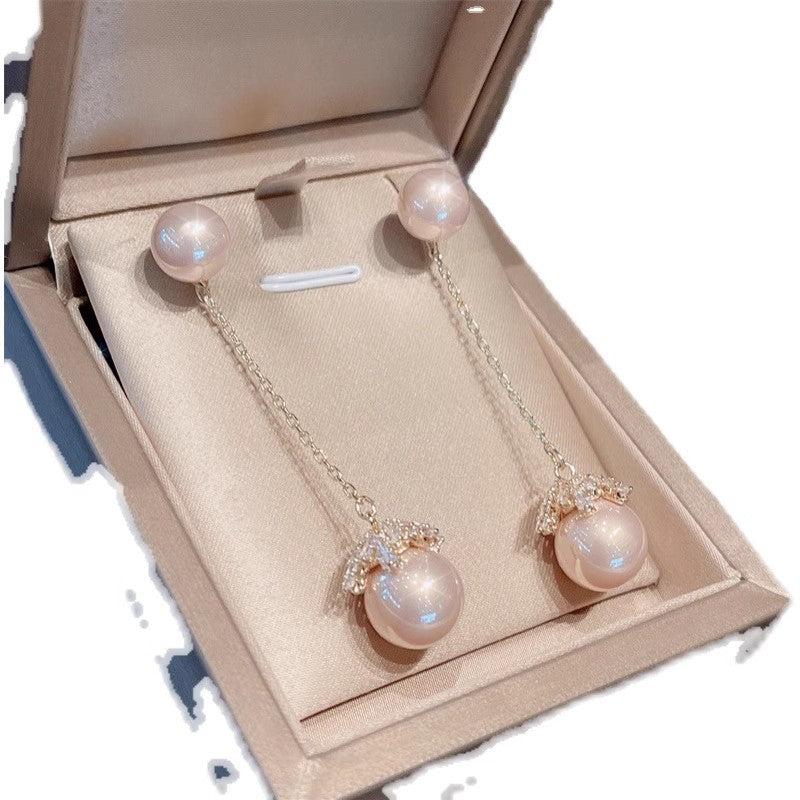 Pearl Long Sterling Sier Needle Advanced Sense Champagne Pink Small Earrings