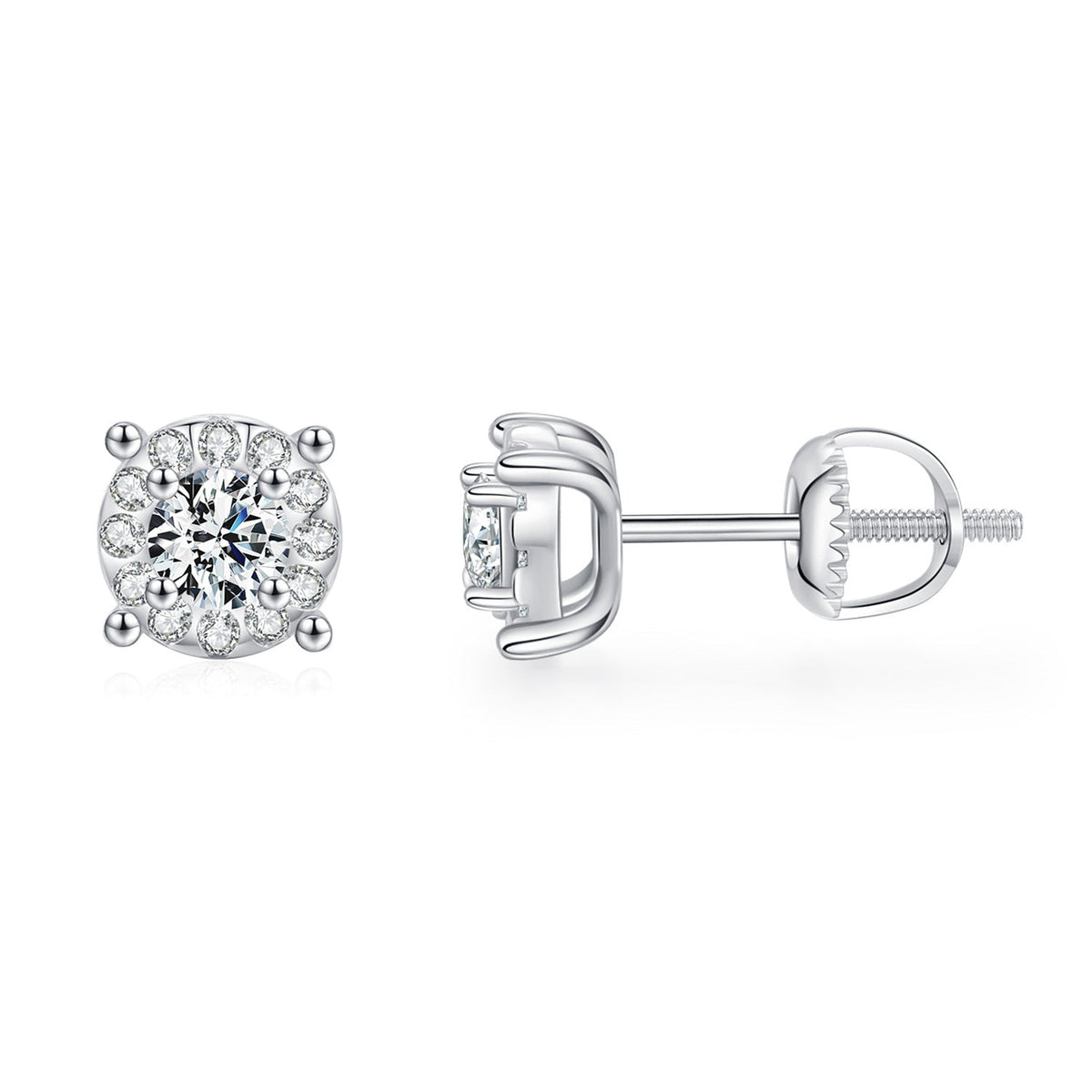 Classic Four-Prong D-Color VVS1 Moissanite Stud Earrings in Sterling Silver