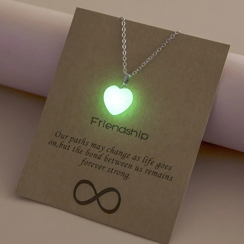 Luminous Hexagon Prism Natural Stone Heart Couple Necklaces