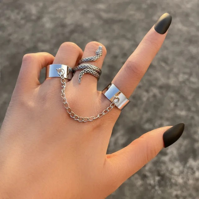 Alloy Chain Vintage Crying Face Poker Hollow Love Ring