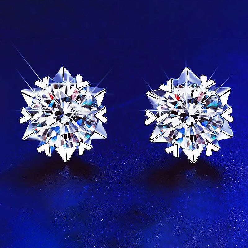 Women's Karat Imitation Moissanite Snowflake Ear Korean Temperament Entry Stud Earrings
