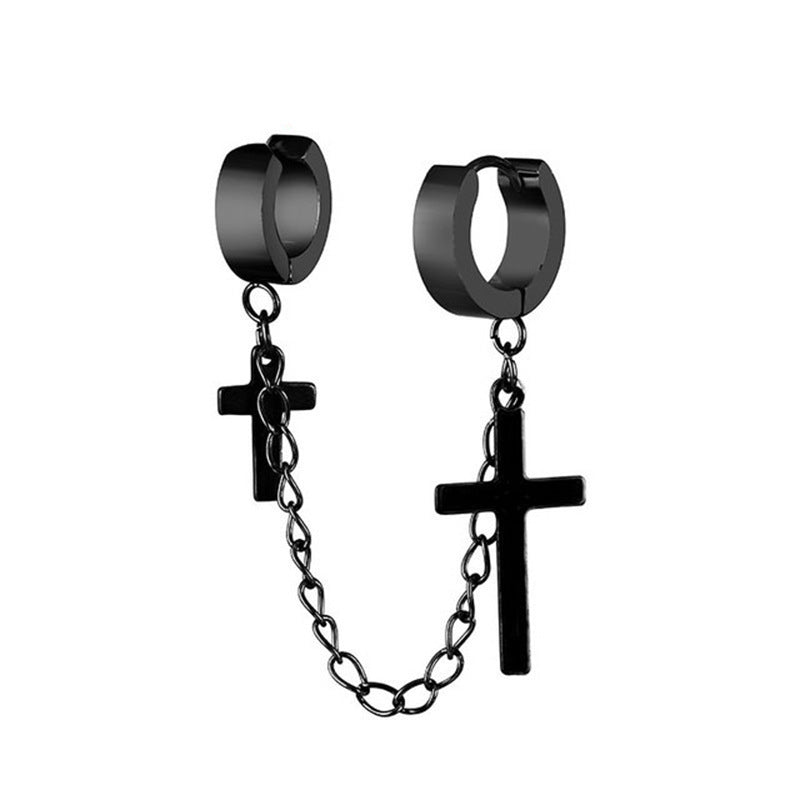 Trendy Personality Cross Popular Retro Stainless Steel Hip Hop Ear Earrings