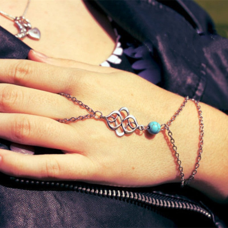 Fashion Lucky Auspicious Symbol Finger Chain Turquoise Bracelets