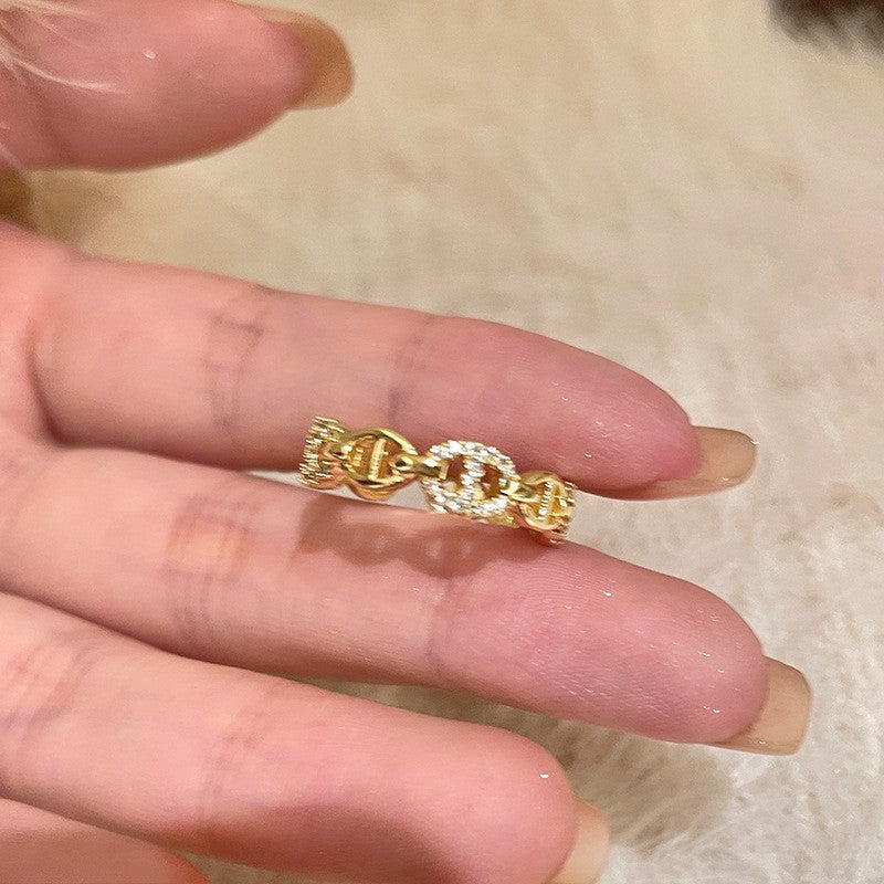 Flash Zircon Pig Nose Female Unpopular Niche Index Finger Ring