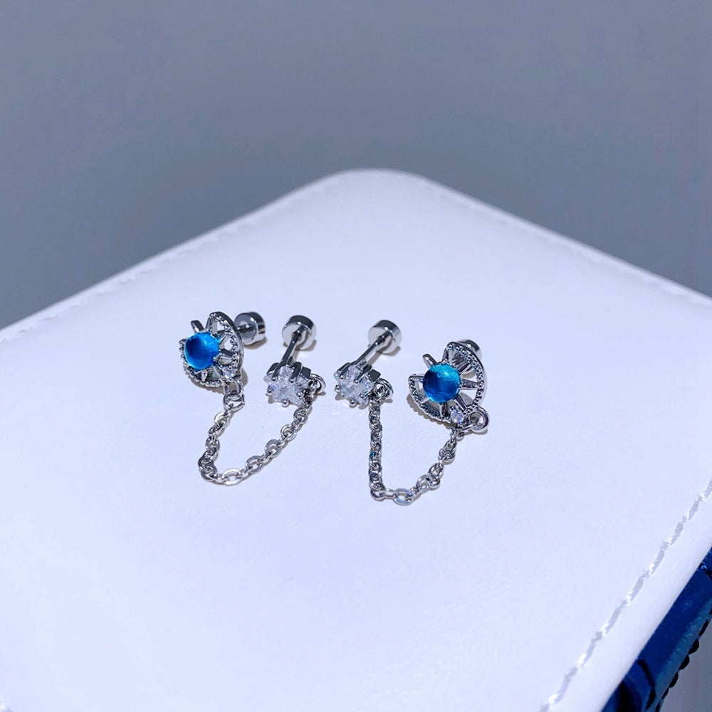 Women's Ear Chain Medical Titanium Steel Bone Flat Niche Stud Earrings
