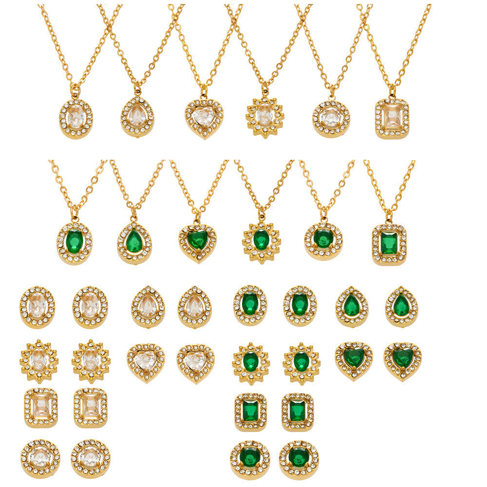 Flash Zircon Stainless Steel Combination Exquisite Gorgeous Full Jewelry Set