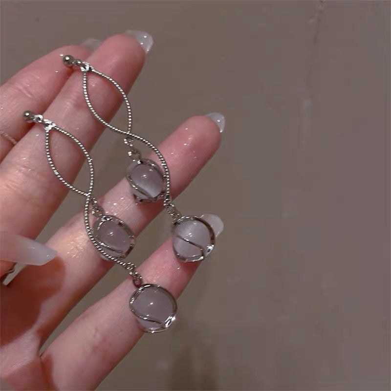 Women's Tassel Beads Eardrops Niche Design Beaded Ear Exquisite Square Round Rings
