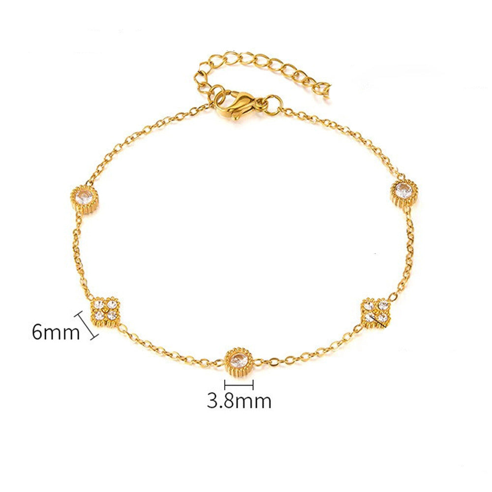 Women's Small Flower Zircon Stainless Steel Simple Bracelet
