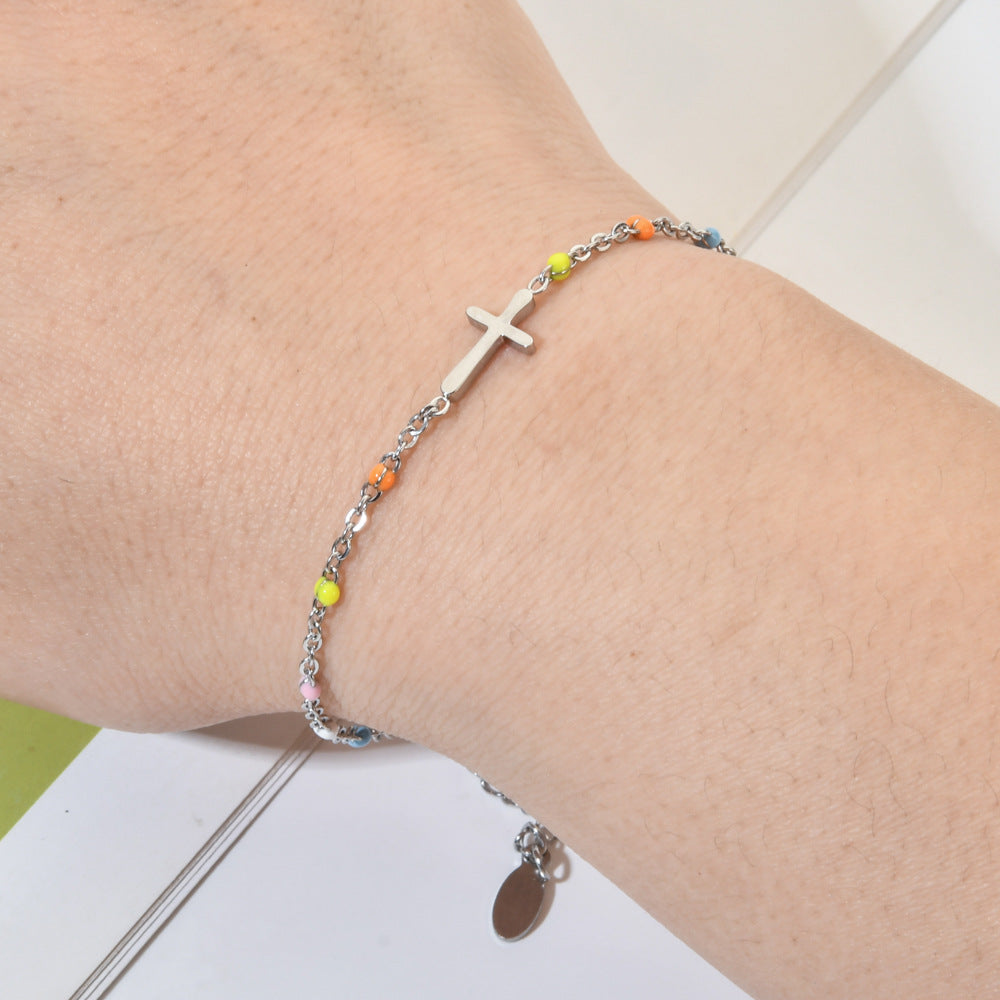 Women's Retro Bohemian Cross Color Enamel Stainless Bracelets