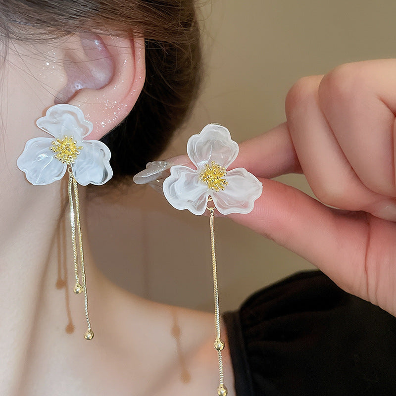 Needle High-grade Flower Tassel Pearl French Fashion Earrings