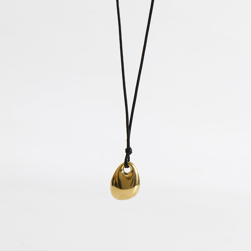Fashionable Golden Beans Black Leather Rope Necklaces