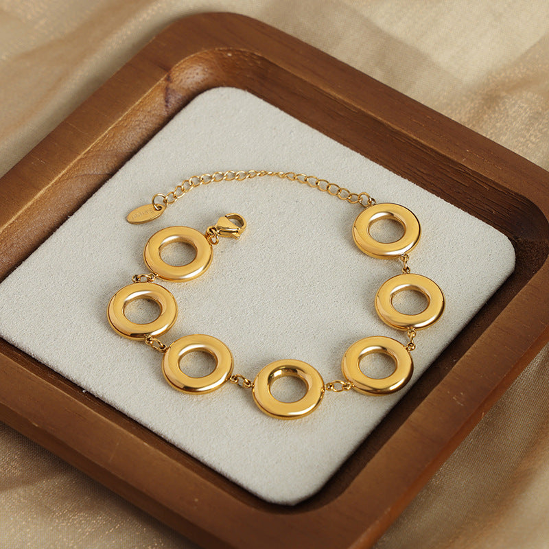 Design Simple Stylish Personality Titanium Steel Gold Plated Geometric Round Earrings