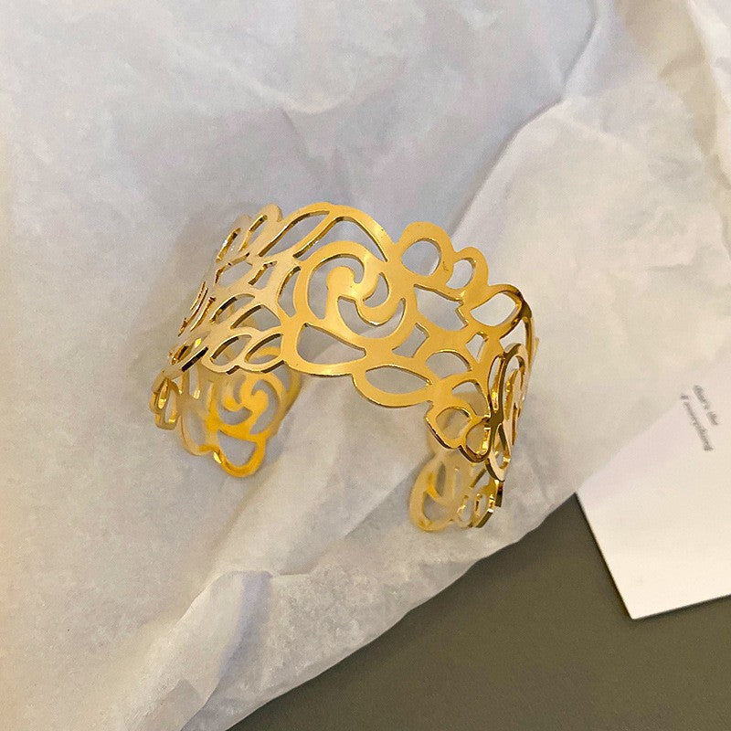 Metallic Striped Geometric Cross Flowers Openings Niche Exaggerated High Bracelet