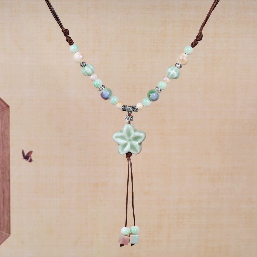 Women's Retro Ethnic Style Ceramic Butterfly Bell Fashionable Necklace