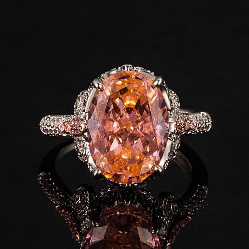 Multicolor Ice Flower Cut Oval CZ Adjustable Ring, 10*14mm 8A Cubic Zirconia, Two-Tone Pave CZ Band, Dainty Luxe