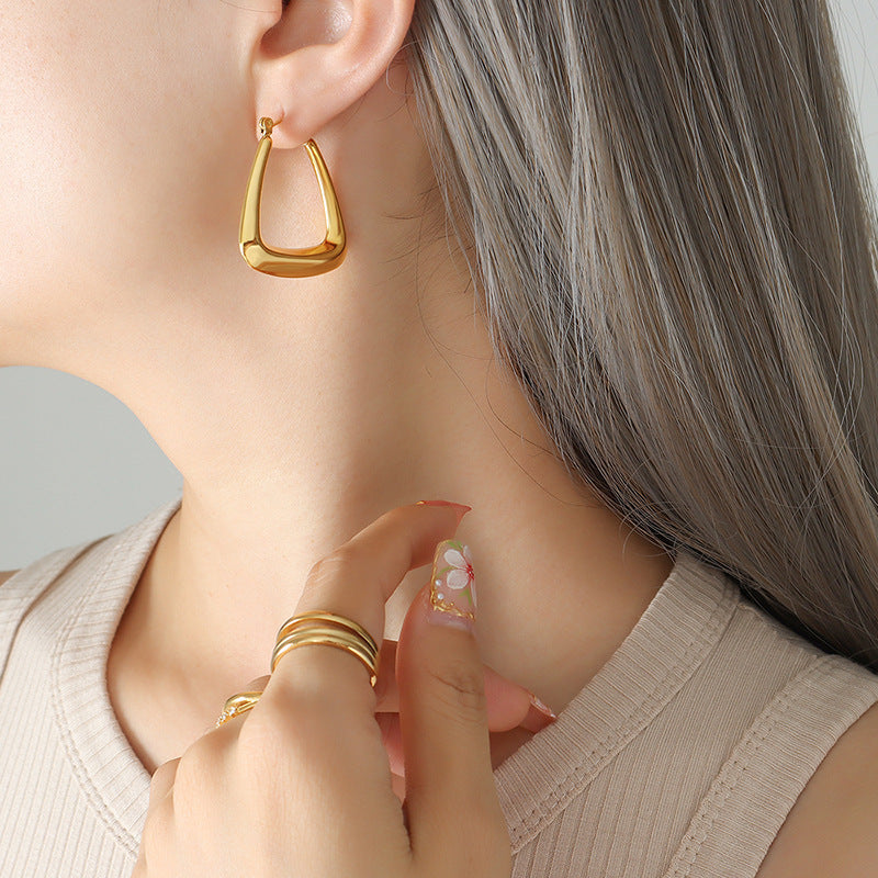 Women's Fashion Geometric Gold Titanium Steel Glossy Pot-shaped Rings