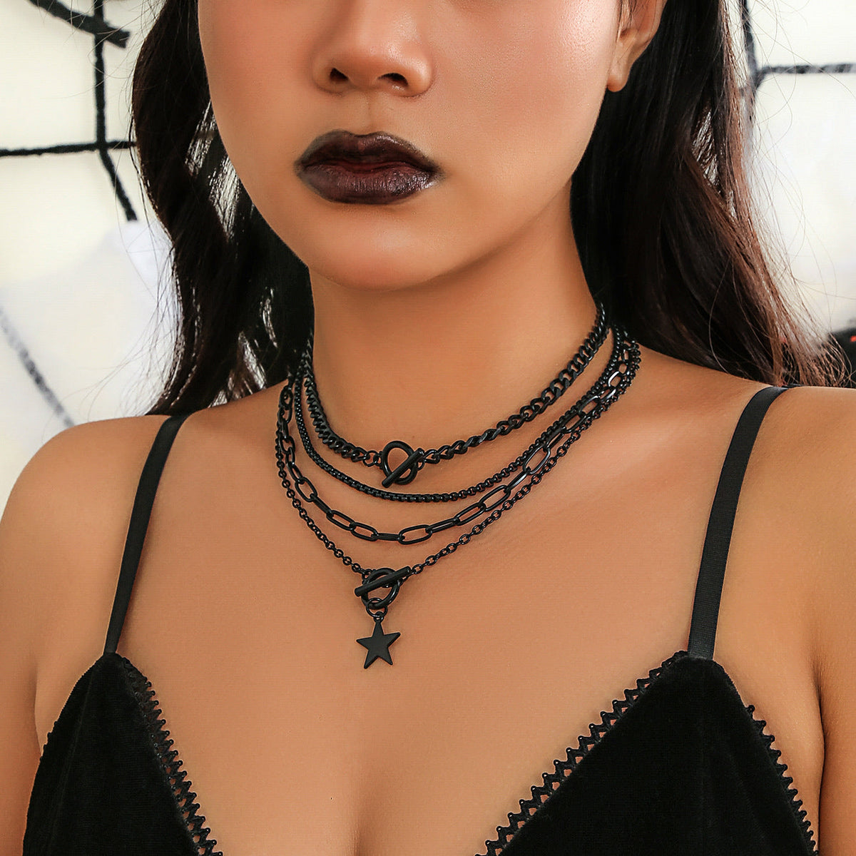 Women's Hip Hop Hot Cold Wind Black Suit Sweet Necklaces