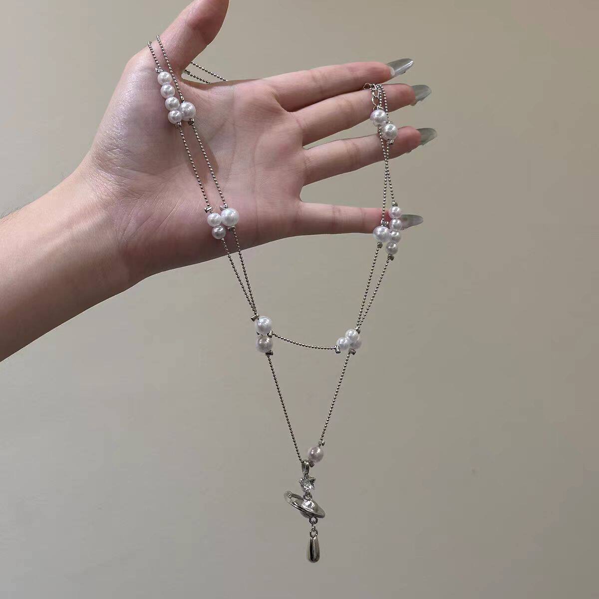 Saturn Pearl French Entry Lux Temperament Clavicle Chain Necklace