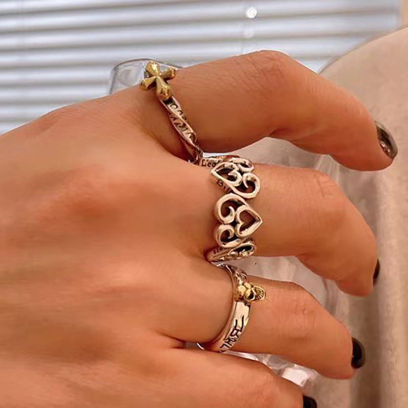 Design Fashionable Letter Carving Retro Simple Sense Trendy Ring