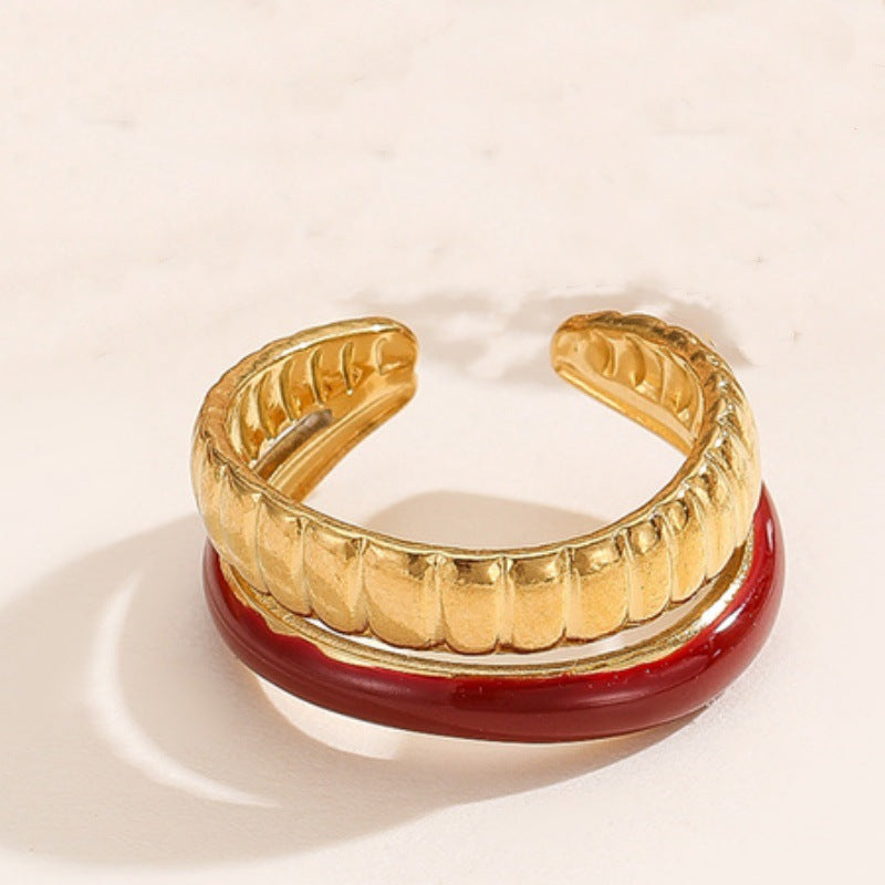 Double-line Drop Color Oil Female Design Flower Leaves Ring