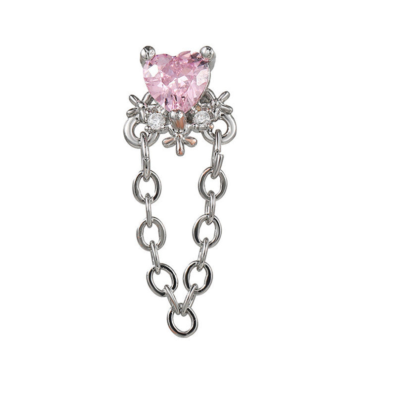 Flower Ear Pink Zircon Sweet Loving Heart Bone Inner Screw Earrings