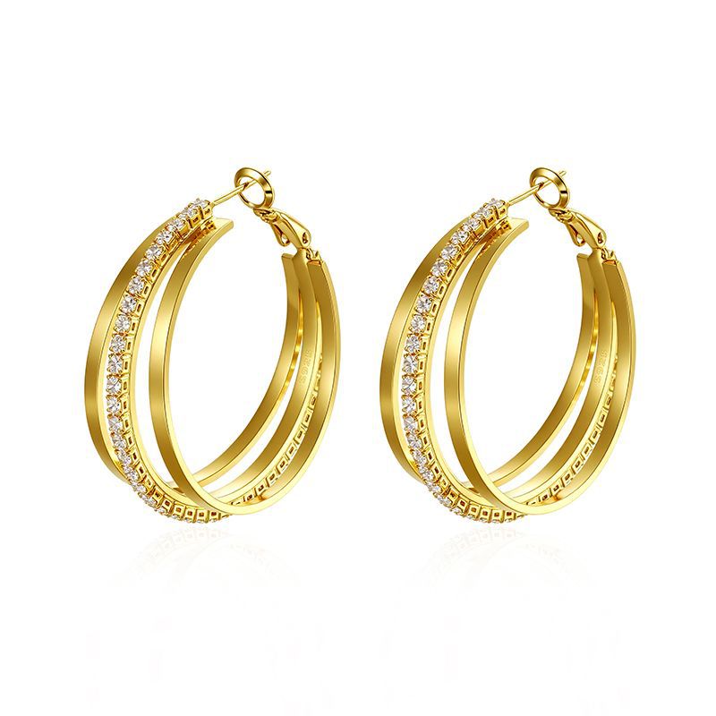 Retro Large Hoop Shaped Diamond French Temperament Affordable Luxury Earrings