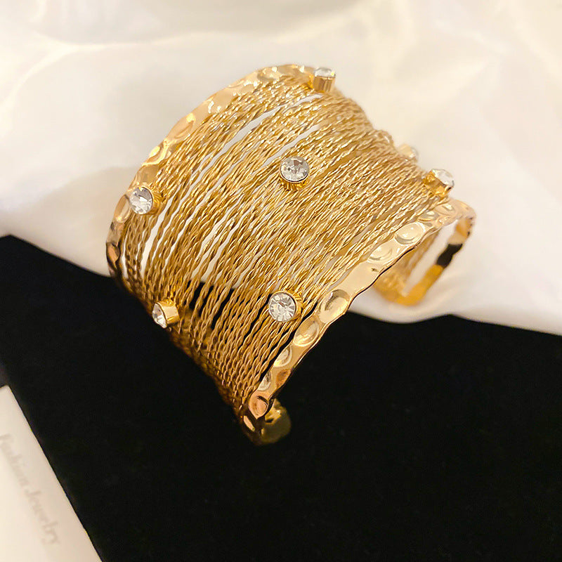 Metallic Striped Geometric Cross Flowers Openings Niche Exaggerated High Bracelet