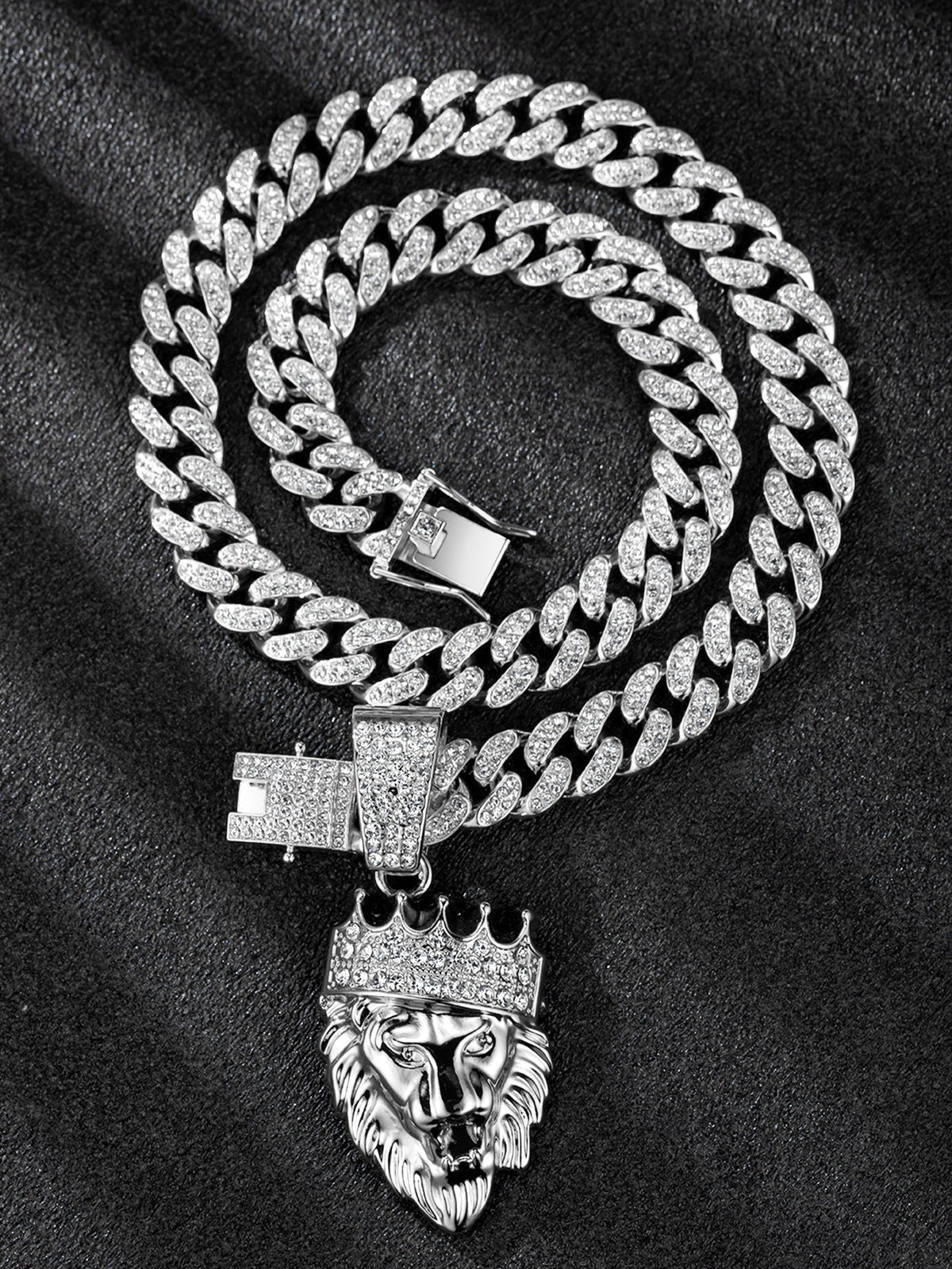 Men's Long Cuban Link Chain Crown Lion's Head Necklaces