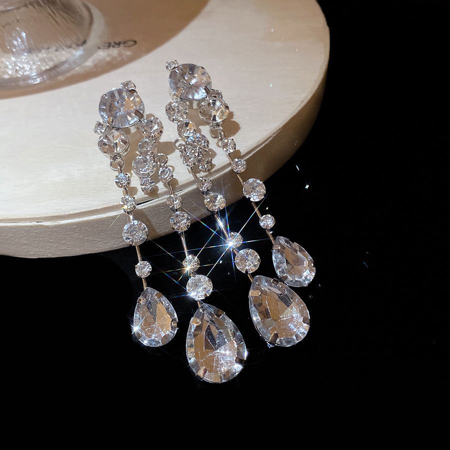 Sier Needle Zircon With Diamond Cross Personality Fashion Refined Grace Earrings