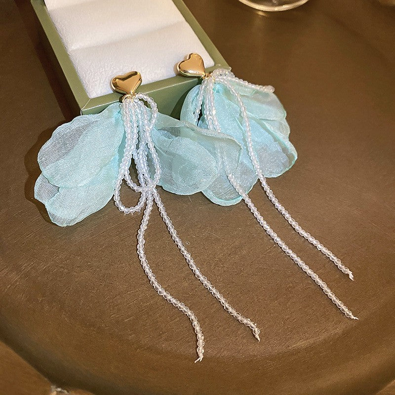 Summer Super Fairy Vacation Style Blue Flower Tassel Fashion Elegant Rings