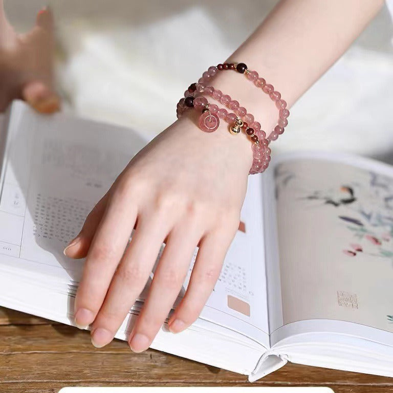 Women's Three-circle Strawberry Light Luxury Pink Crystal Original Bracelets