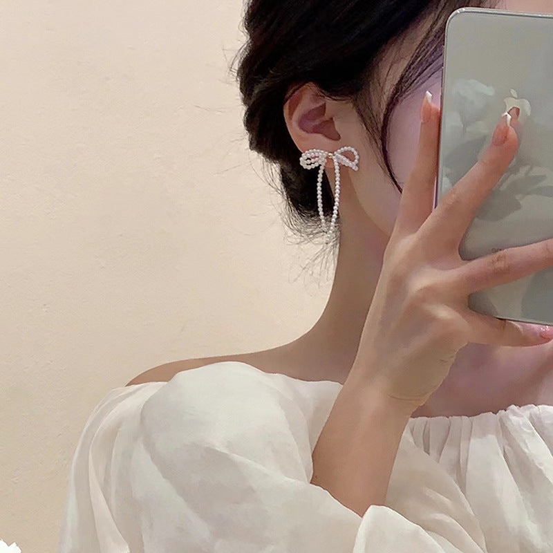 Needle High-grade Flower Tassel Pearl French Fashion Earrings