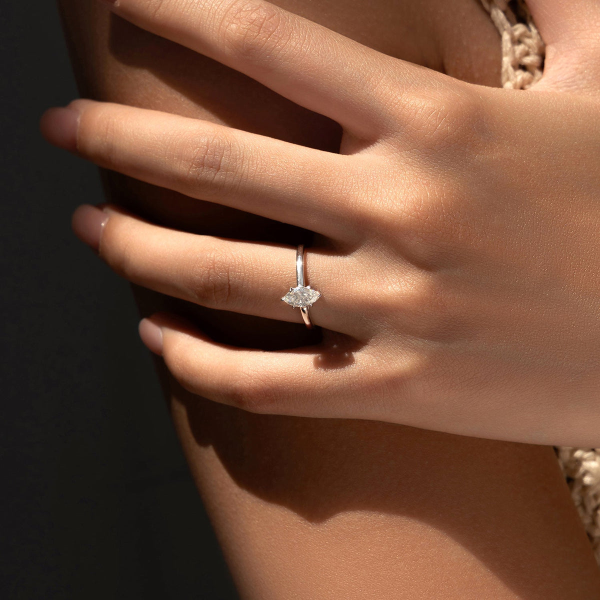 Marquise-Cut D-Color VVS1 Moissanite Engagement Ring in Sterling Silver – Elegant Slim Band for Everyday Wear