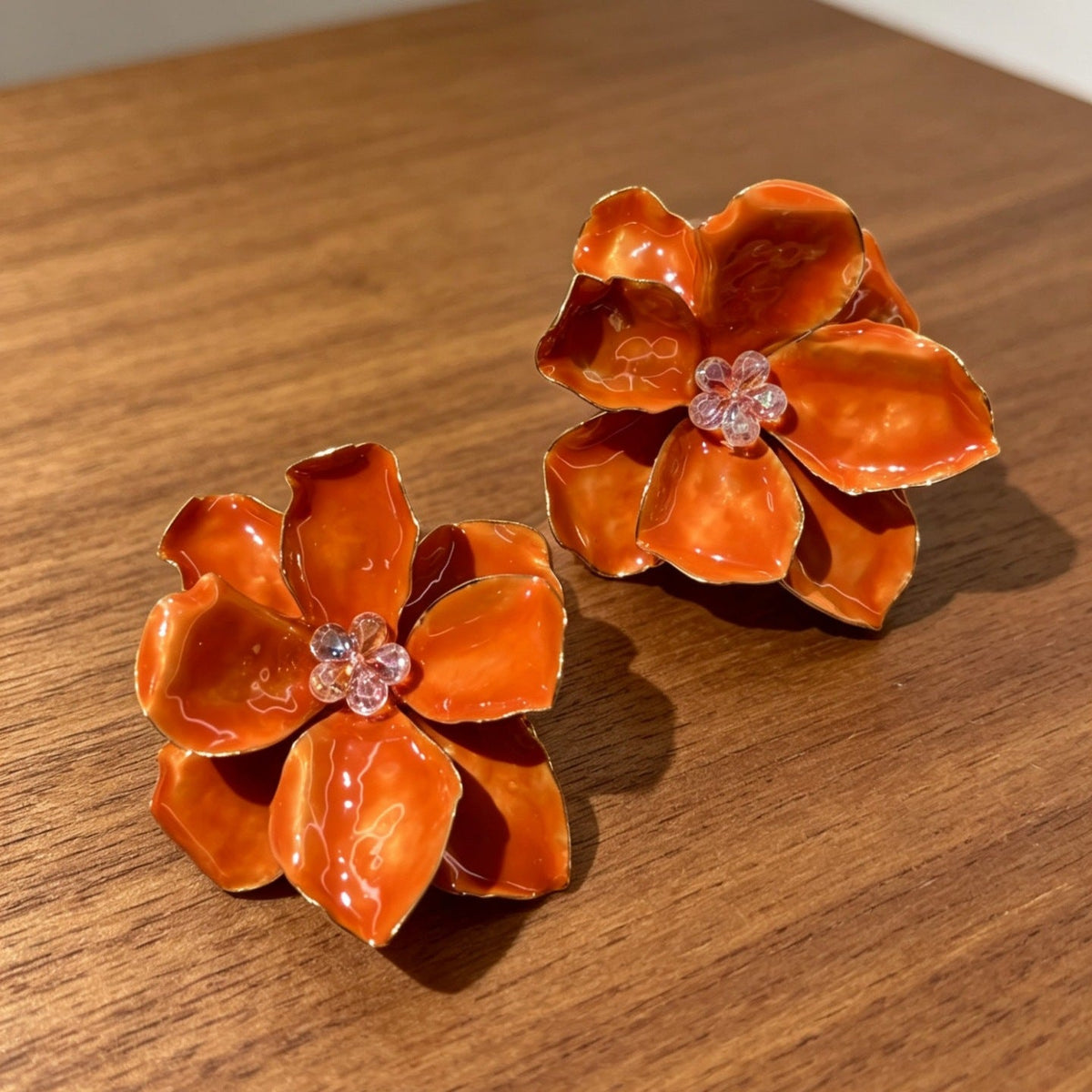 High-key Dignified Three-dimensional Petals Crystal Colorful Flower Earrings