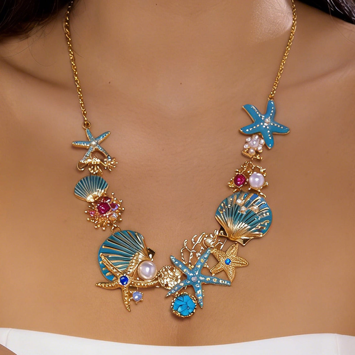 Vacation Style Shell Starfish Female Fresh Stylish Imitation Pearl Necklace