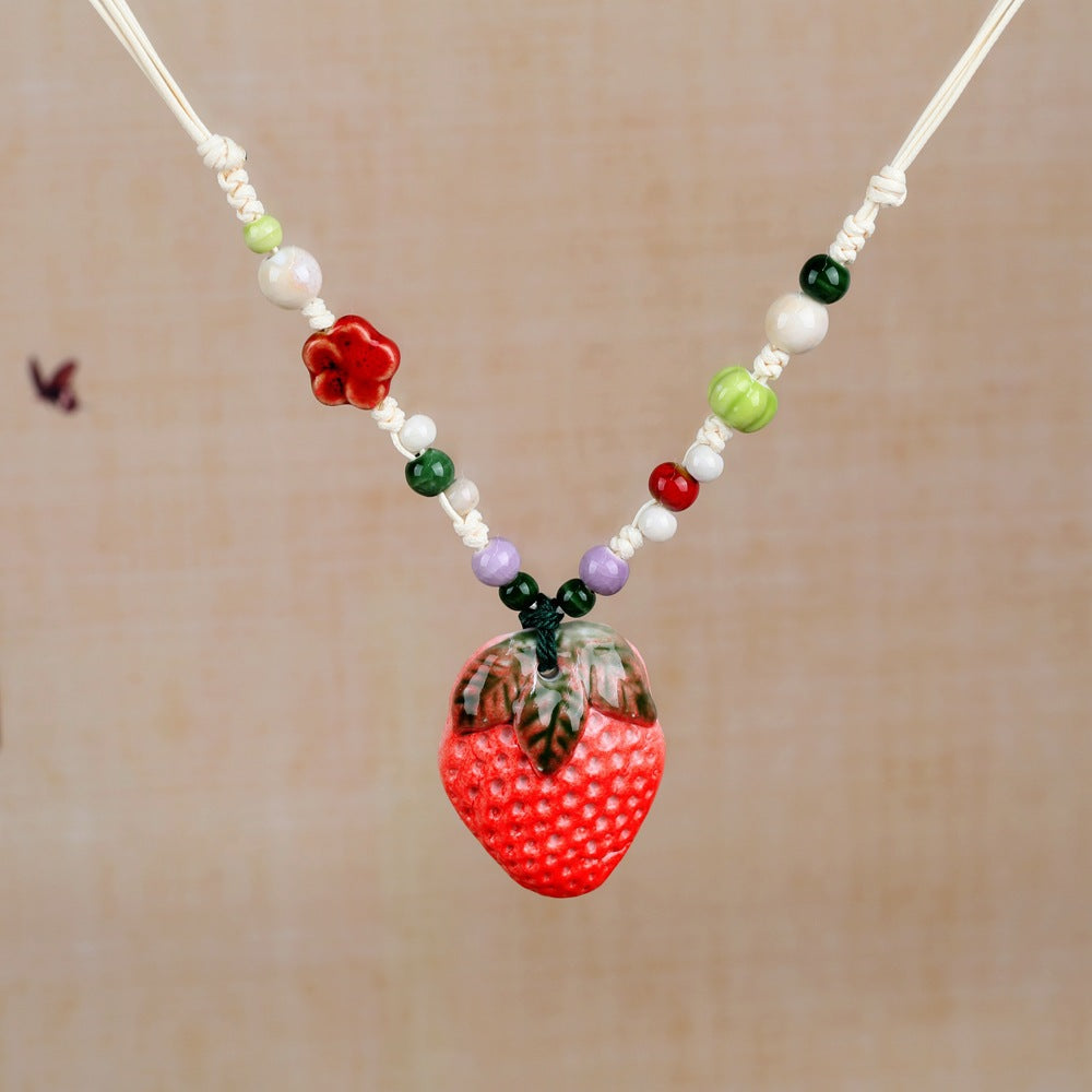 Women's Retro Ethnic Style Ceramic Butterfly Bell Fashionable Necklace