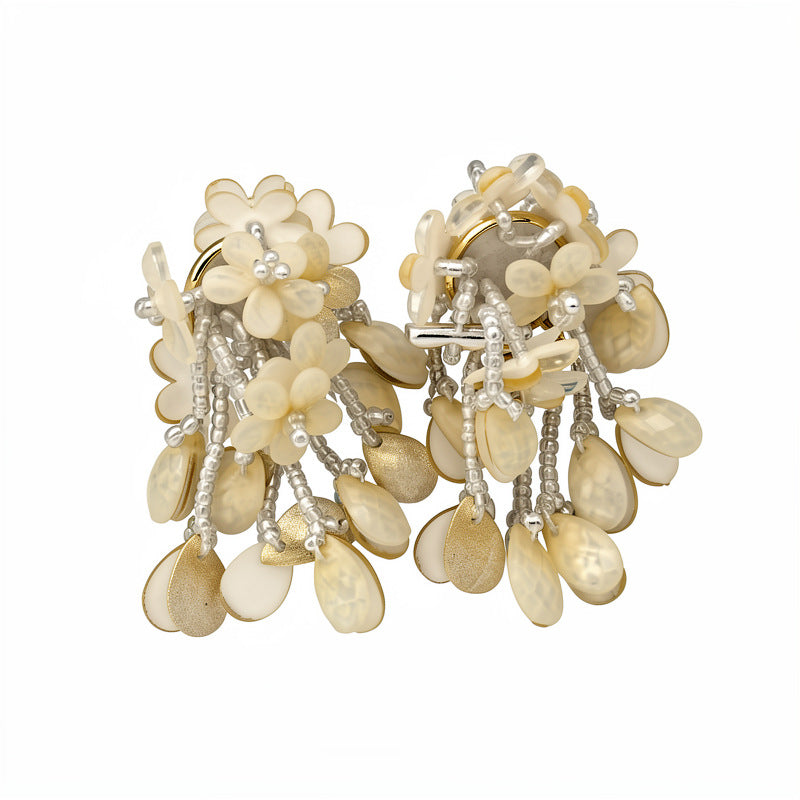 Tea Sweet Pink Flower Beaded Tassel Rings