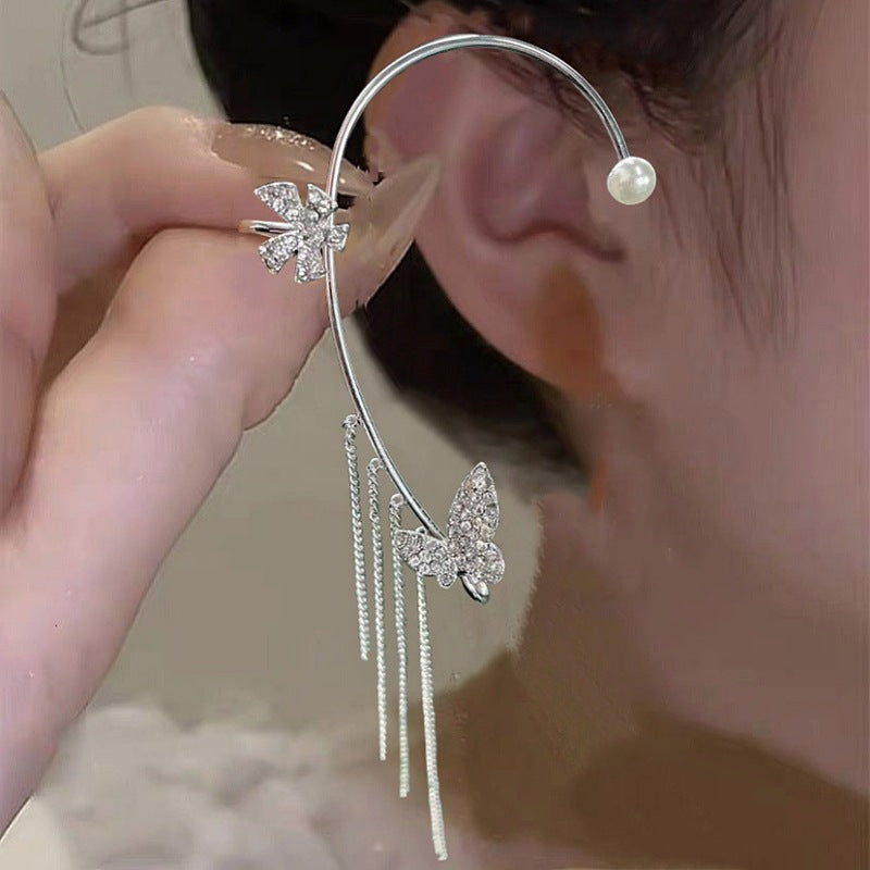 Women's Clip Inlaid Zircon Pearl Light Luxury Stud Earrings