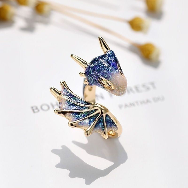 Unicorn Starry Sky Blue Dragon Dark Male Female Personality Niche Rings