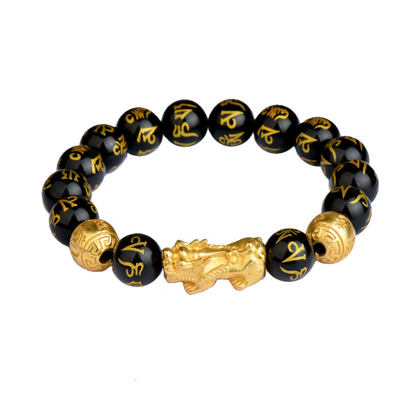 Men's Obsidian Alluvial Gold Lucky Ethnic Style Six Bracelet