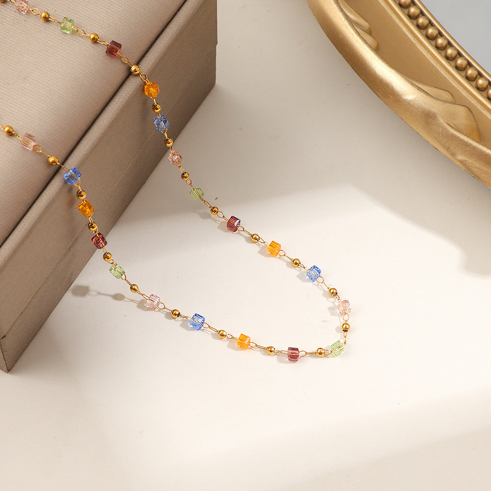 Women's Fashion Small Fresh Color Crystal String Beads Necklaces