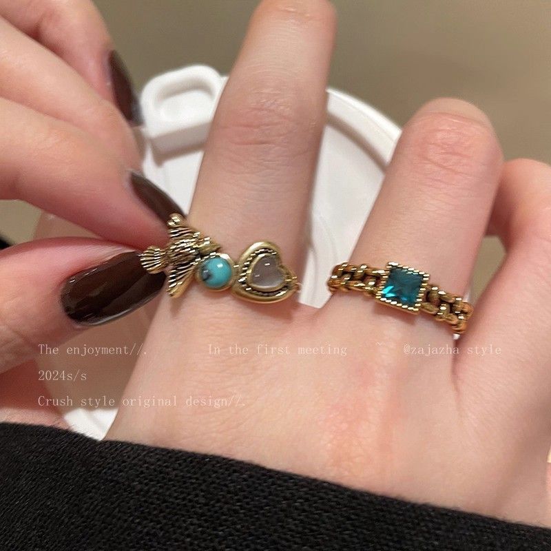 Chinese Style Flying Bird Love Heart-shaped Design Retro Distressed Ring