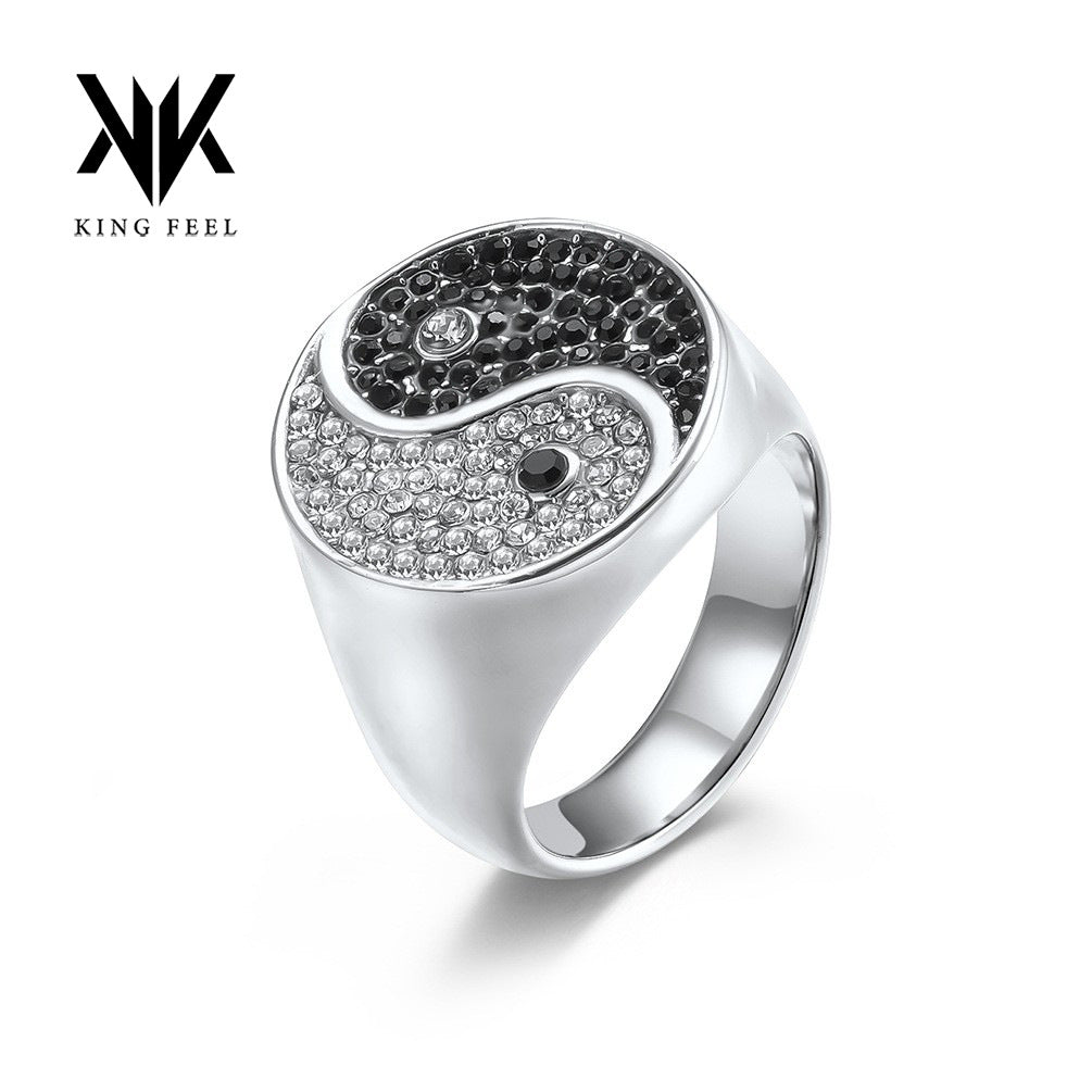 Men's Diagram Black White Diamond Stainless Steel Titanium Ring