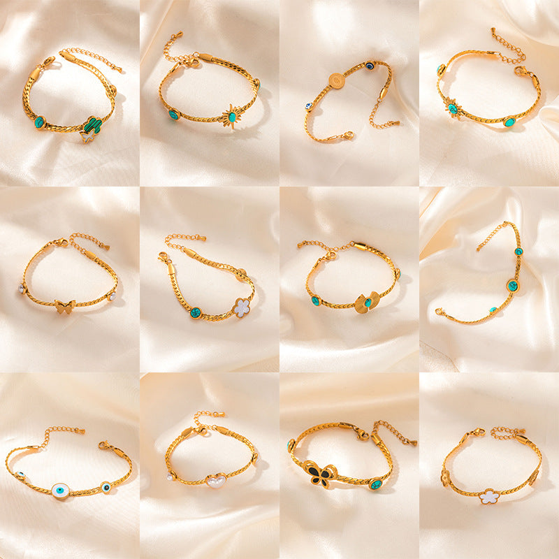 Women's Stainless Steel Inlaid Turquoise Cuban Butterfly Vintage Love Bracelets