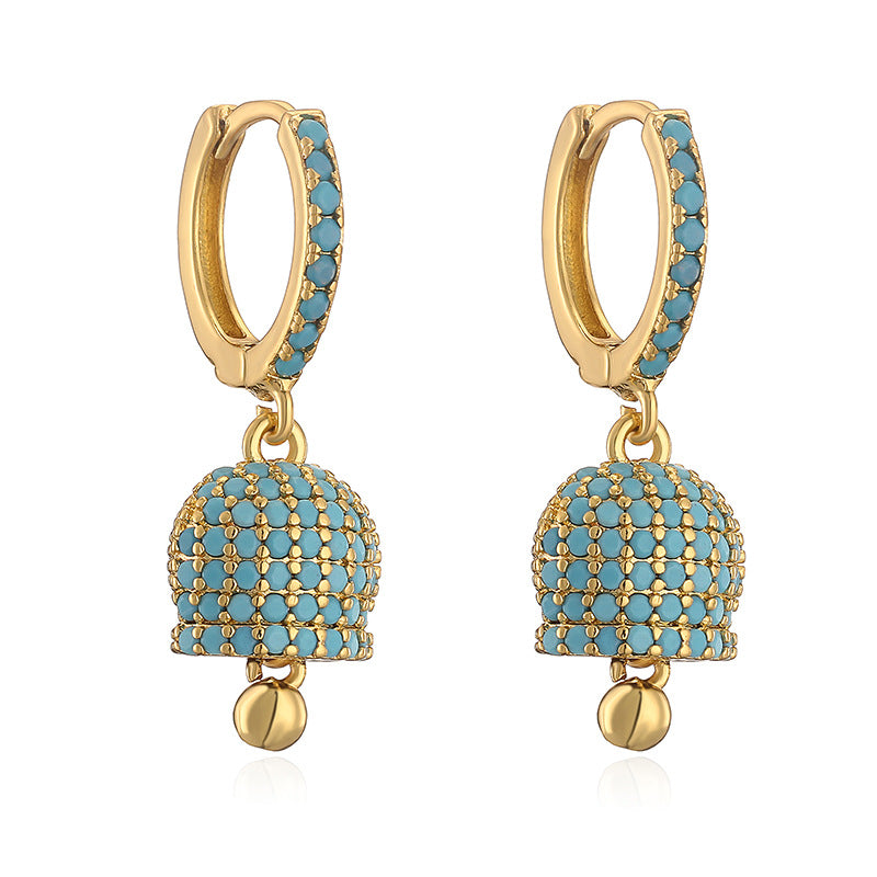 Luxury Fashion Copper Inlaid Color Diamond Bell Niche High Sense Earrings