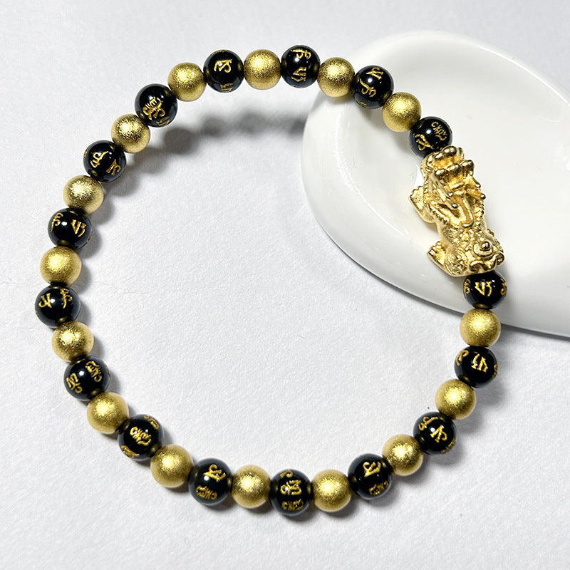Men's Obsidian Alluvial Gold Lucky Ethnic Style Six Bracelet