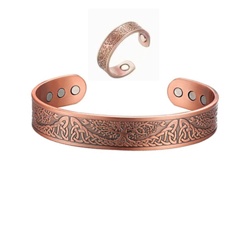 Combination Magnetic Plated Red Copper Vintage Flower Bracelet