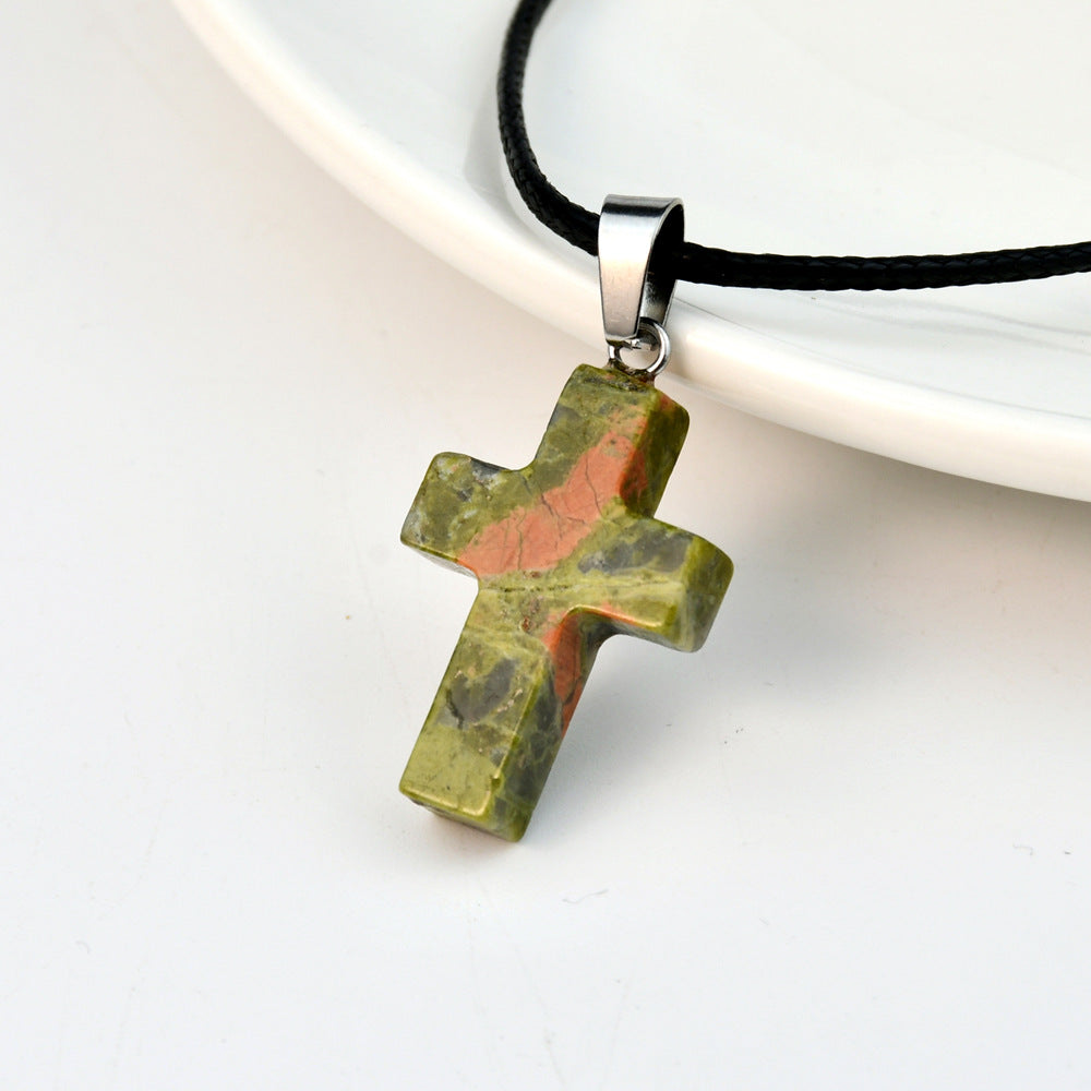 Women's Crystal Agate Cross Niche Turquoise Sweater Necklaces
