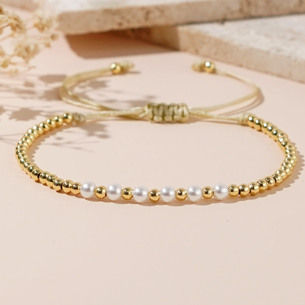 Women's Luxury Fashion Pearl Colorful Beads Gold Bracelet