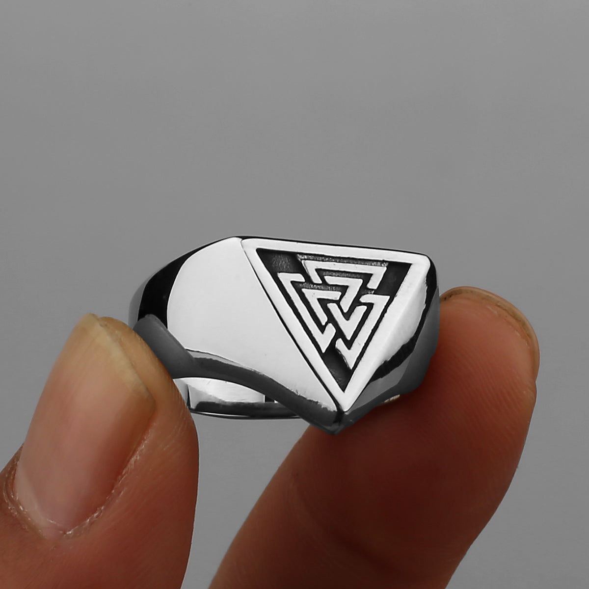 Men's Viking Triangle Rune Titanium Steel Simple Punk Popular Ring
